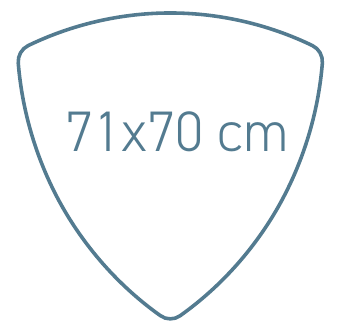 Kontur der Tischplatte mit Katalog-Nennmaß 71 × 70 cm