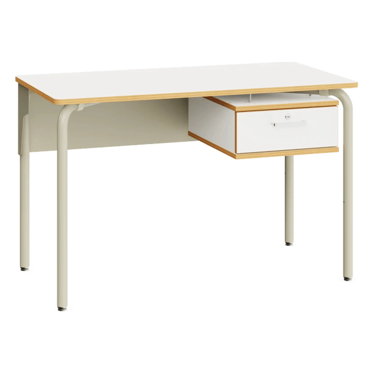 Lehrertisch mit abschließbarem Ablagefach – 120 × 65 cm mit Tischplatte in Weiß